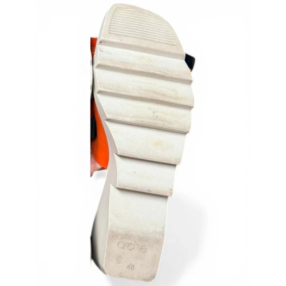Arche Wedge Sandals Womens‎ 40 Orange Woven Suede Platform Slide Made in France